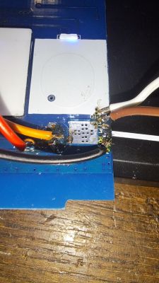 Close-up of a circuit board with wiring and components.