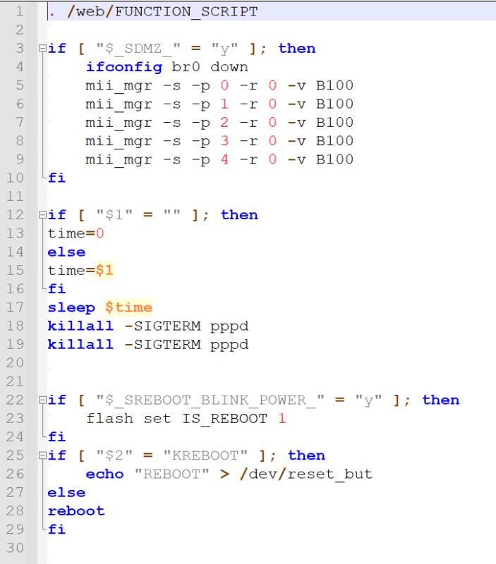 Screenshot of a code editor showing a shell script fragment in /web/FUNCTION_SCRIPT