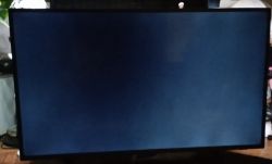 Ekran telewizora Philips świecący jednolitym ciemnoniebieskim kolorem