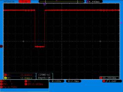 Signal Waveform on Oscilloscope Signal waveform at a frequency of 35.3903 Hz displayed on an oscilloscope.