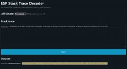 ESP stack trace decoder interface with loaded binary file and output trace code.
