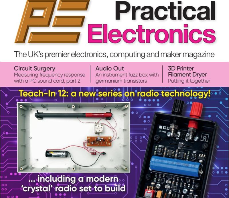 Cover of Practical Electronics magazine featuring radio circuits and components
