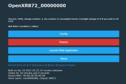 Screenshot of the OpenXR872 device control panel with buttons for configuration, restart, launching web application, and device information.