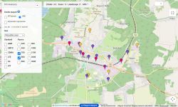 Zrzut mapy Olkusza z pinezkami BTS i panelem filtrów sieci (GSM, UMTS, LTE, 5G)