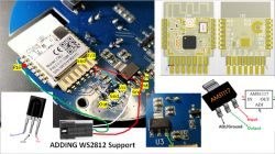 Close-up of a circuit board modification for WS2812 LED support.