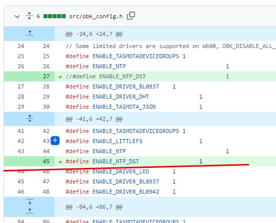 Screenshot of source code editing in a configuration file with the ENABLE_NTP_DST option highlighted.