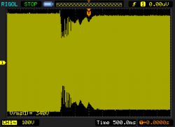 Oscilloscope Display of Electrical Waveform Oscilloscope waveform display of tested electrical signal.
