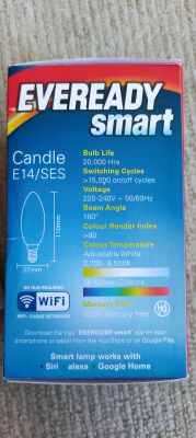 Packaging of Eveready Smart SES/E14 bulb from Poundland UK.