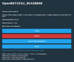 Screenshot of OpenBK7231U control panel with system information.