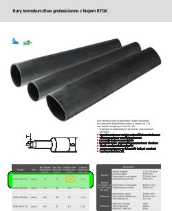 Czarna rura termokurczliwa RTGK 55-16-C/1 z klejem i grubością ścianki 4 mm
