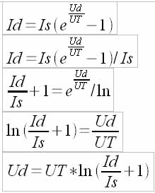 Calculating dynamic resistance using voltage and current values (U1, I1; U2, I2; U3, I3)