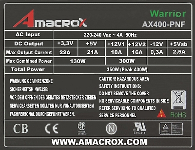 AMACROX model: AX400PNF zawyża napięcia przy starcie systemu. AMACROX model: AX400PNF zawyża napięcia przy starcie systemu.